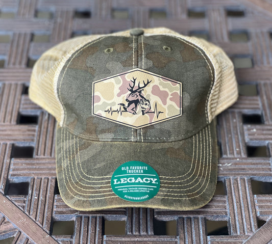 Sportsman Heartbeat Camo Hex Leather Patch Hat