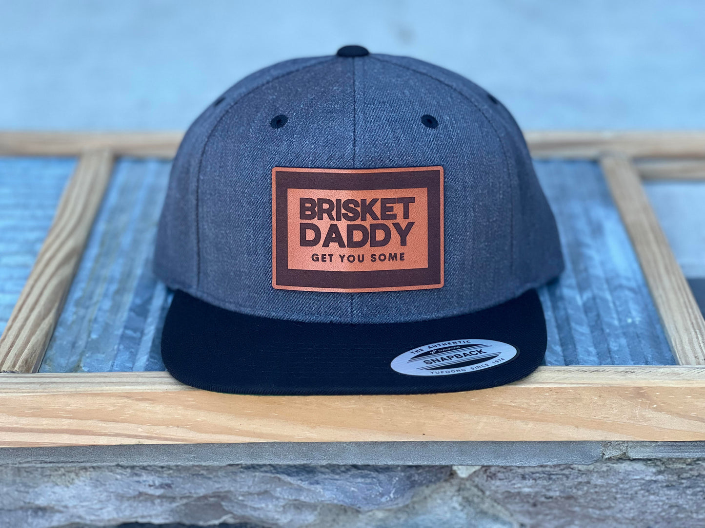 Brisket Daddy Leather Patch Hat- Flat Bill  (YP6089M)