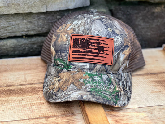 Duck Hunting Flag Leather Patch Hat (Copy)