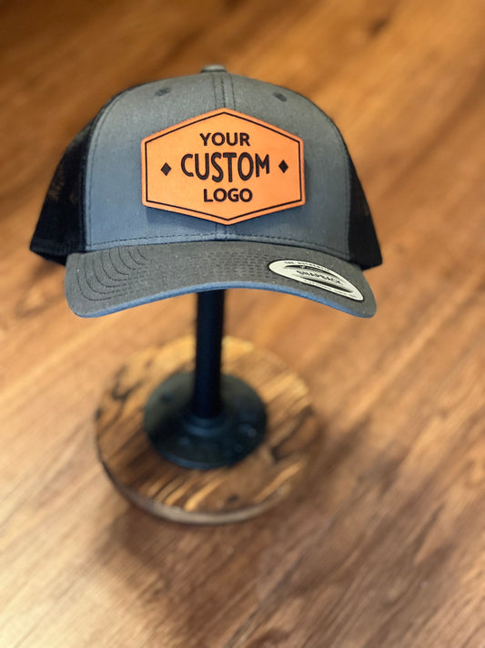 Custom Logo/Leather Patch Hat- Yupoong 6606 Retro Trucker