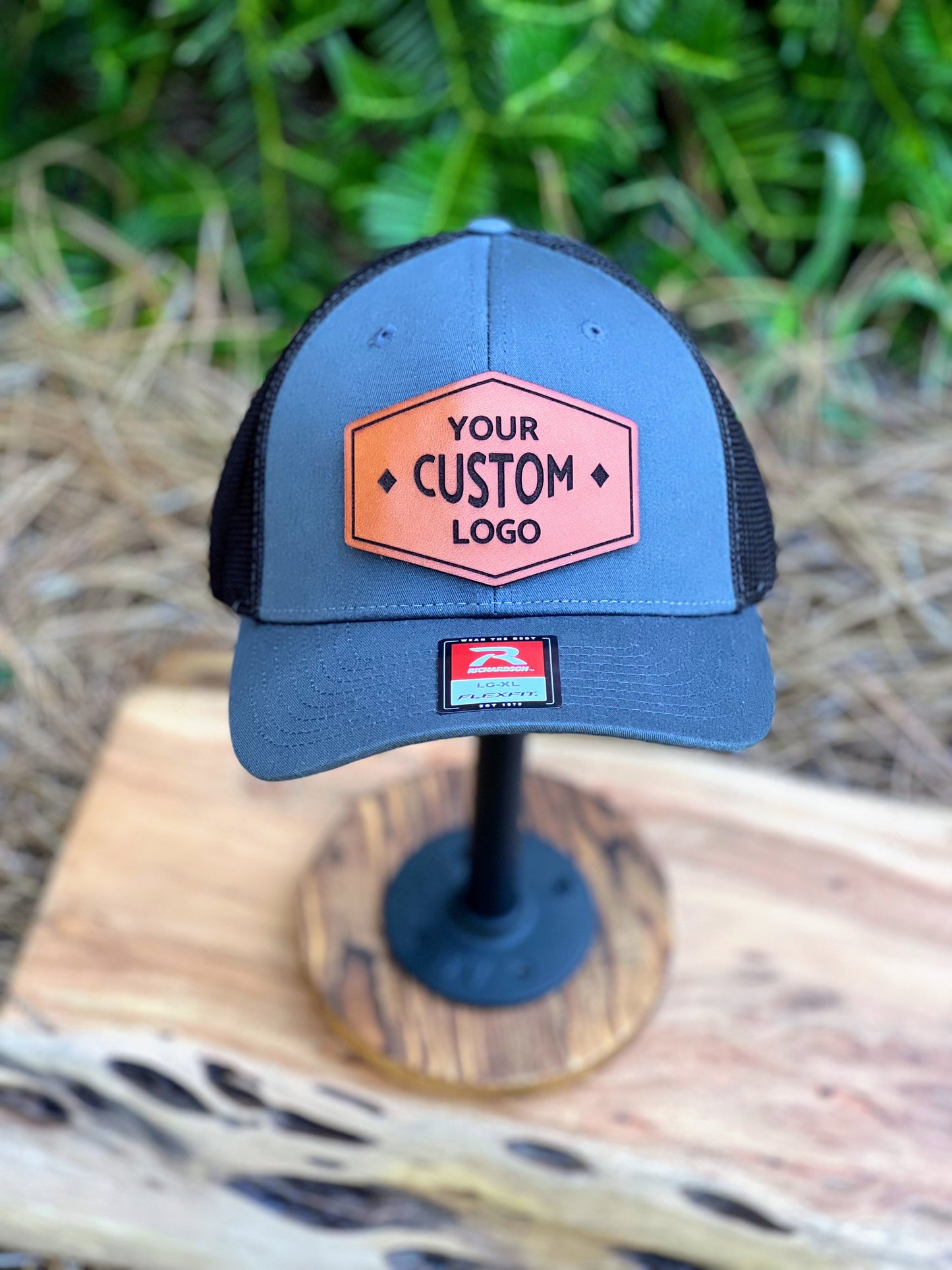 Custom Logo/Design Leather Patch Hat- Richardson 110 Fitted Trucker w/ R-Flex