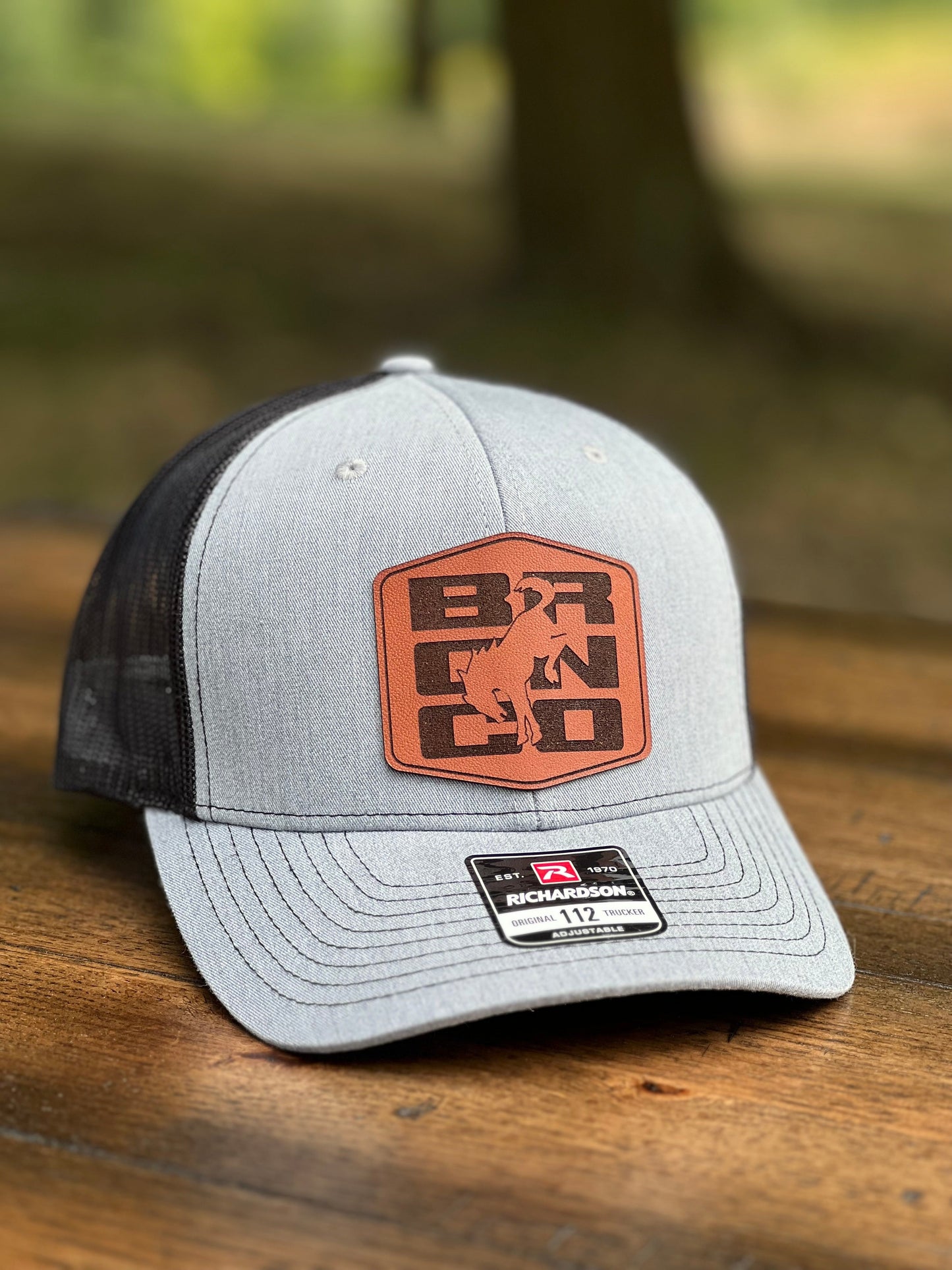 Bucking Bronco Text Leather Patch Hat-Multi Style