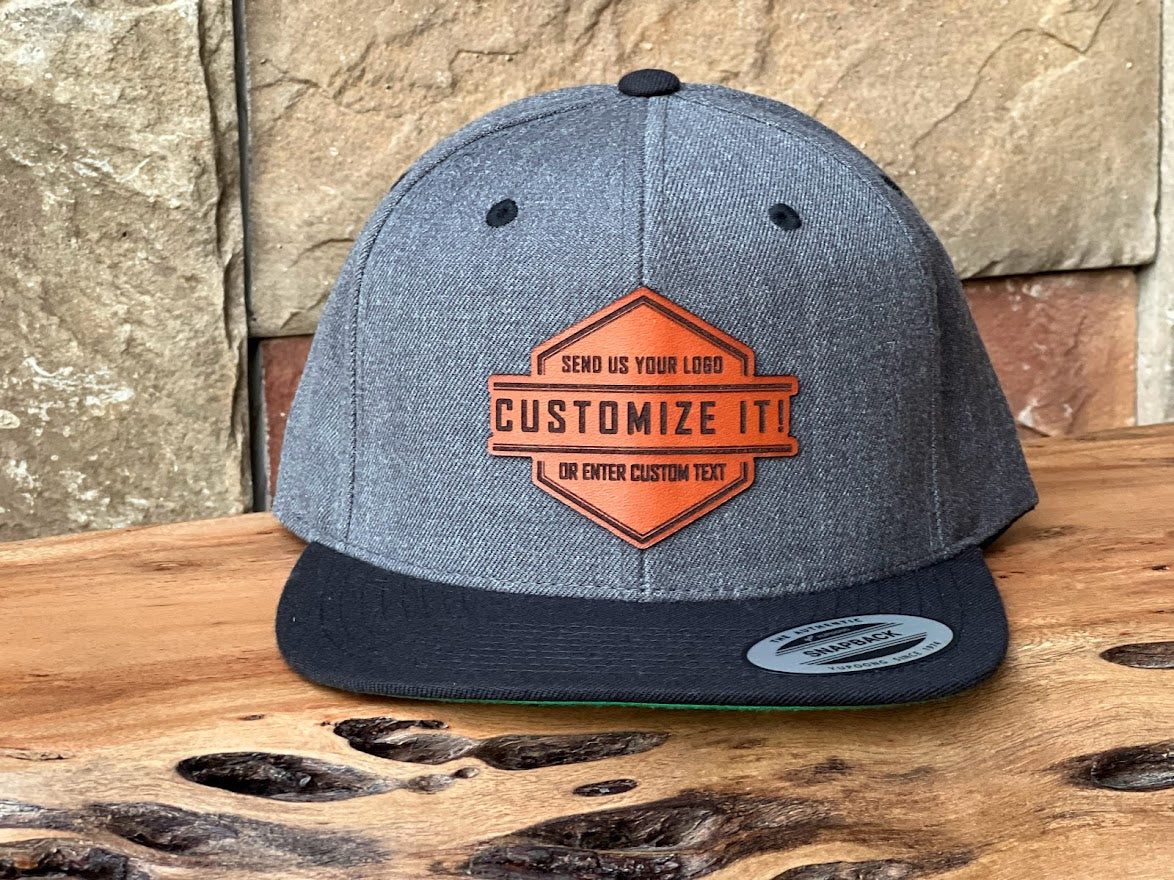 Personalized Custom Leather Patch Flat Bill Snapback Hat