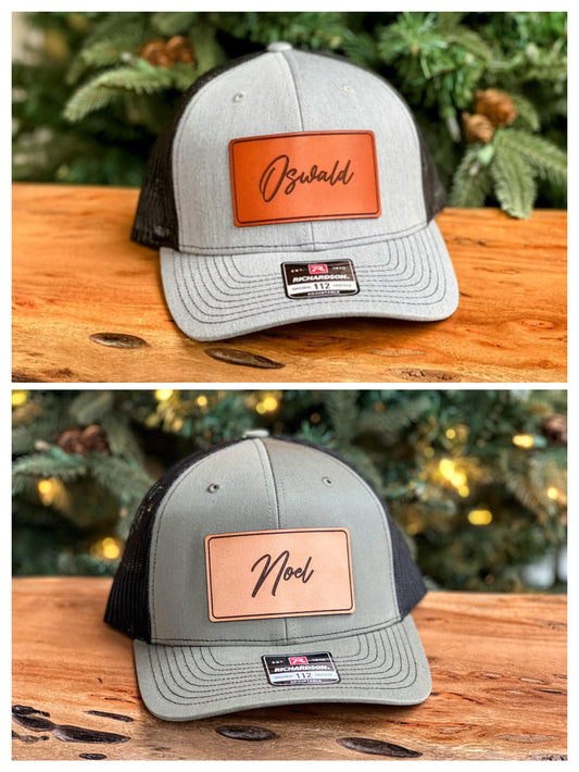 CUSTOM NAME- Leather Patch Hat